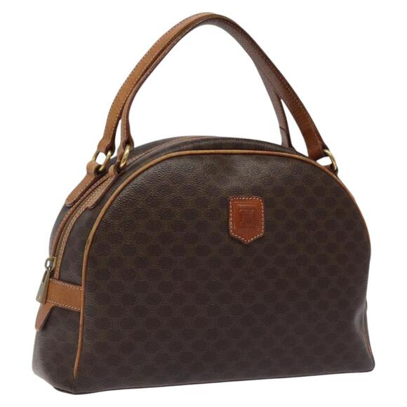 CELINE Macadam Canvas Hand Bag Pvc Leather Brown Gold - Picture 1 of 12